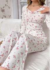 Ditsy Floral Print White Lounge Top and Pants