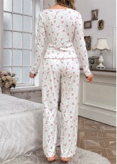 Ditsy Floral Print White Lounge Top and Pants