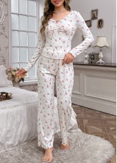 Ditsy Floral Print White Lounge Top and Pants