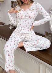Ditsy Floral Print White Lounge Top and Pants