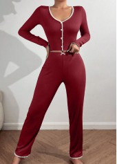 Wine Red V Neck Lounge Top and Pants