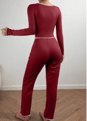 Wine Red V Neck Lounge Top and Pants