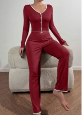 Wine Red V Neck Lounge Top and Pants