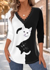 Animal Print Tummy Coverage Black Long Sleeve T Shirt