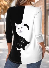 Animal Print Tummy Coverage Black Long Sleeve T Shirt