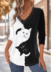Animal Print Tummy Coverage Black Long Sleeve T Shirt