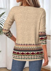 Tribal Print Tummy Coverage Light Camel T Shirt