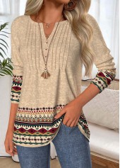 Tribal Print Tummy Coverage Light Camel T Shirt