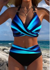 Mid Waisted Ombre Wide Waistband Cyan Bikini Set