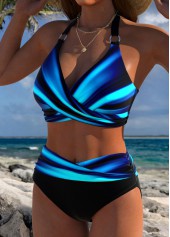 Mid Waisted Ombre Wide Waistband Cyan Bikini Set