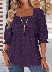 Smocked Purple Half Sleeve Square Neck Blouse