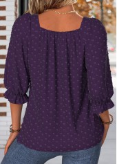 Smocked Purple Half Sleeve Square Neck Blouse
