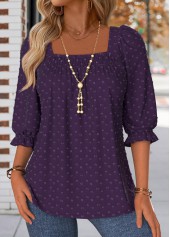 Smocked Purple Half Sleeve Square Neck Blouse