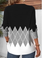 Geometric Print Tummy Coverage Grey Long Sleeve T Shirt