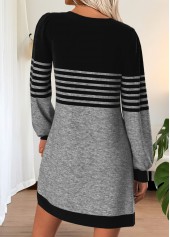 Striped Tummy Coverage Grey Short Long Sleeve Dress