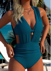 Tummy Coverage Peacock Blue One Piece Swimwear