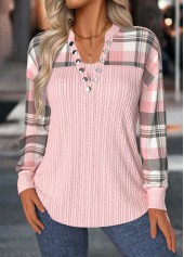Plaid Tummy Coverage Light Pink Long Sleeve Sweatshirt