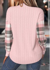 Plaid Tummy Coverage Light Pink Long Sleeve Sweatshirt
