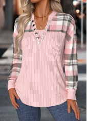 Plaid Tummy Coverage Light Pink Long Sleeve Sweatshirt