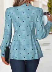 Denim-effect Print Peplum Denim Blue Long Sleeve Shirt