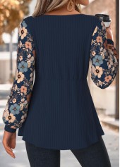 Floral Print Tummy Coverage Navy Long Sleeve T Shirt