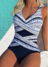 Striped Surplice Navy One Piece Swimwear