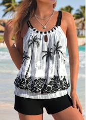 Tropical Plants Print Tummy Coverage Black Tankini Top-No Bottom