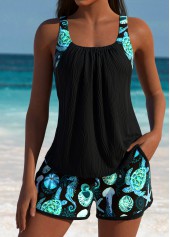 Mid Waisted Marine Life Print Tummy Coverage Tankini Set