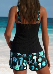 Mid Waisted Marine Life Print Tummy Coverage Tankini Set