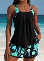 Mid Waisted Marine Life Print Tummy Coverage Tankini Set