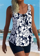 Mid Waisted Tropical Plants Print Tummy Coverage Tankini Set