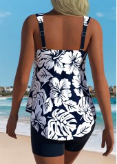 Mid Waisted Tropical Plants Print Tummy Coverage Tankini Set