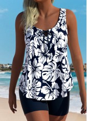 Mid Waisted Tropical Plants Print Tummy Coverage Tankini Set