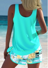 Mid Waisted Geometric Print Tummy Coverage Tankini Set