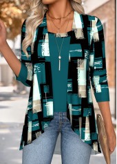 Geometric Print Tummy Coverage Blackish Green Blouse