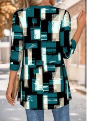 Geometric Print Tummy Coverage Blackish Green Blouse