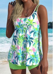 Mid Waisted Tropical Plants Print Tummy Coverage Tankini Set
