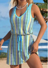 Multi Stripe Print Pull On Cyan Cover Up