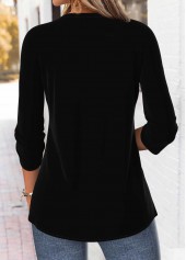 Ombre Tummy Coverage Black 3/4 Sleeve Split Neck Blouse