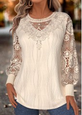 Tummy Coverage Beige Long Sleeve V Neck T Shirt