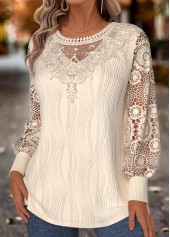 Tummy Coverage Beige Long Sleeve V Neck T Shirt