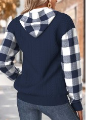 Plaid Tummy Coverage Navy Long Sleeve Hoodie