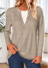 Tummy Coverage Gray Brown Long Sleeve T Shirt