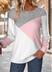 Tummy Coverage Multi Color Long Sleeve Round Neck Sweatshirt