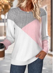 Tummy Coverage Multi Color Long Sleeve Round Neck Sweatshirt