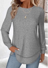 Curved Hem Grey Long Sleeve T Shirt