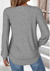 Curved Hem Grey Long Sleeve T Shirt