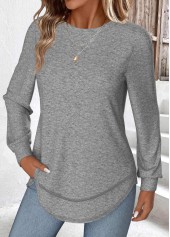 Curved Hem Grey Long Sleeve T Shirt