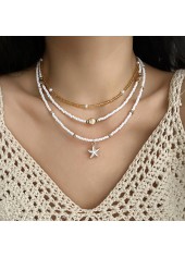 White Alloy Starfish Shell Necklace Set