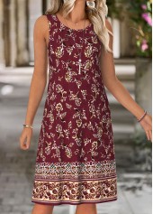 Floral Print Tummy Coverage Wine Red Dress and Cardigan